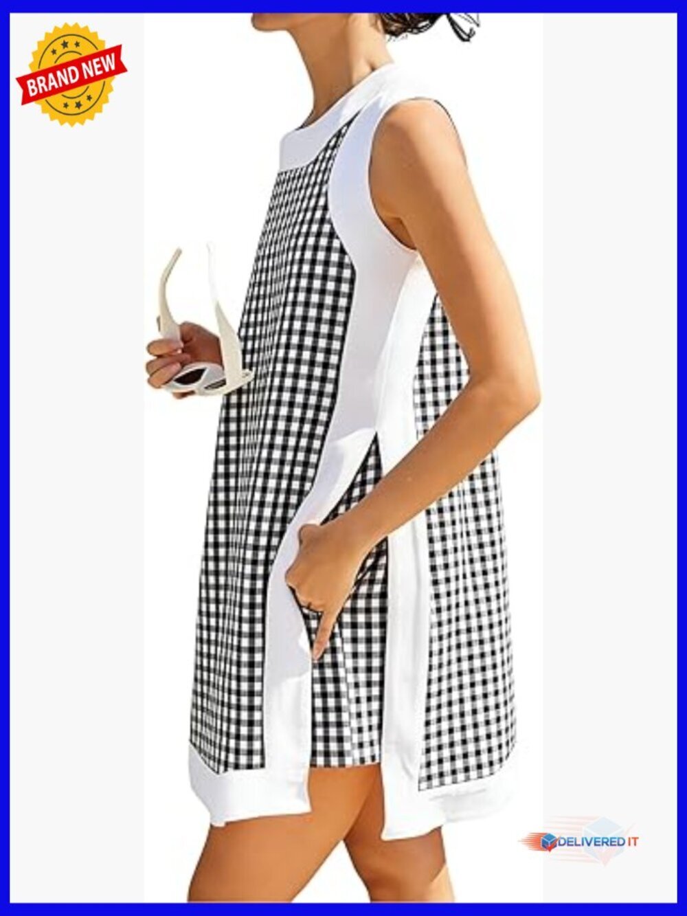 Casual Plaid Two Piece Set Sleeveless Tank Top Matching Shorts Gingham Summer